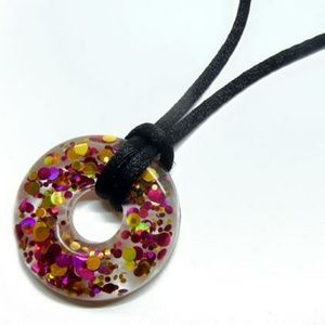 Pink and Gold Resin Donut Necklace